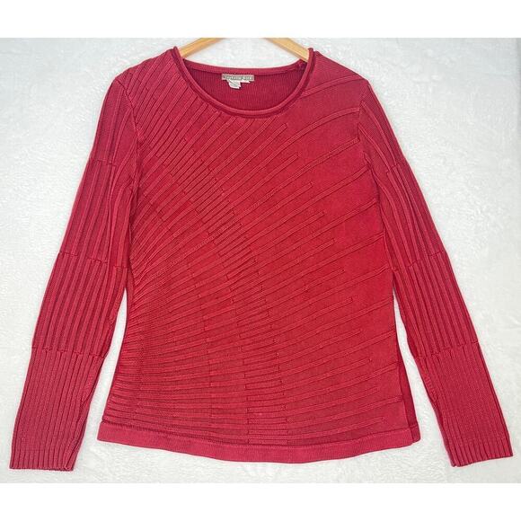 Isabella Bird Sweaters - Isabella Bird Red Sunburst 100% Cotton Asymmetrical Boho Earthy Y2K Fall sz L
